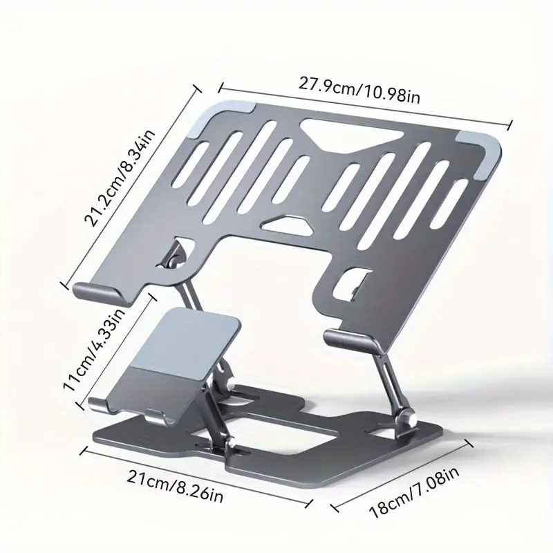 Mobile Phone and Laptop Stand 2-in-1 Height-Adjustable Vertical Cooling Folding Office Stand Made of Carbon Steel
